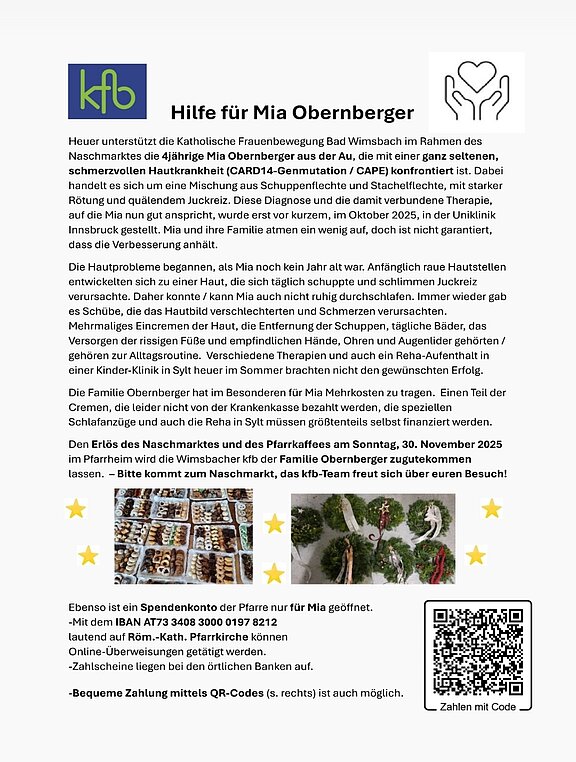 Hilfe für Mia Obernberger Naschmarkt Bad Wimsbach-Nh.